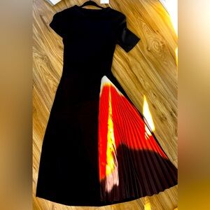 French style elegant knitted stitching Contrasting colors slim waist swing dress